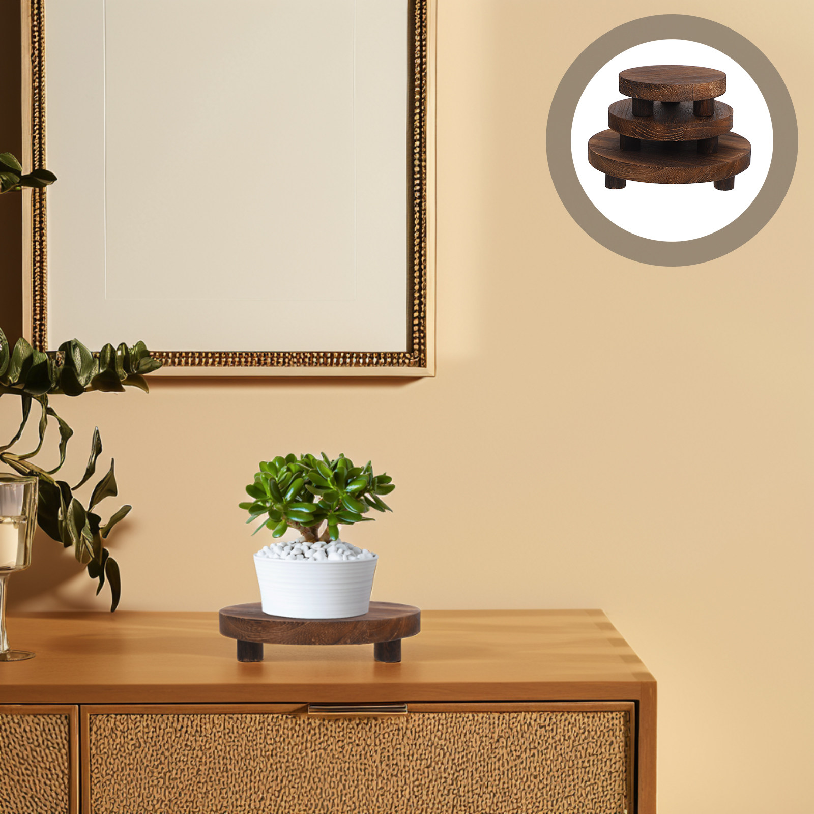 Display Risers Set - 3 Parça Ahşap Bitki Standı Seti,